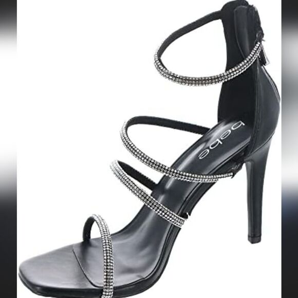 BRAND NEW BEBE MULTI- RHINESTONE STRAPS EMBELLISHMENTS HIGH HEEL STILETTO SANDAL - Picture 1 of 13